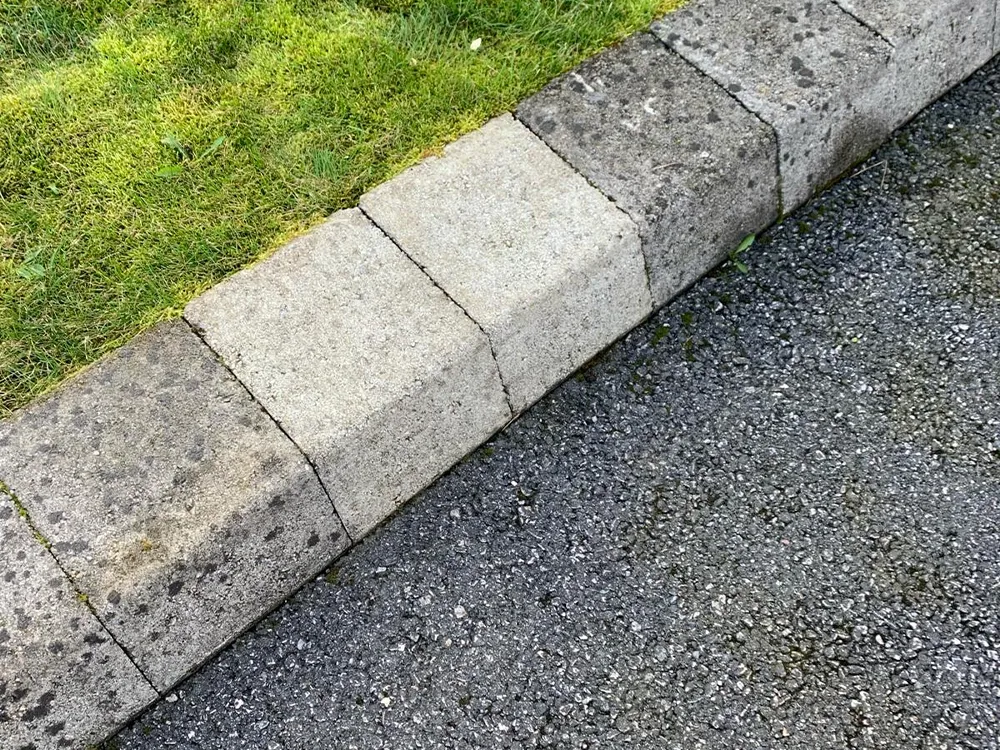 Kantstein der noen steiner er renset for smuss og begroing